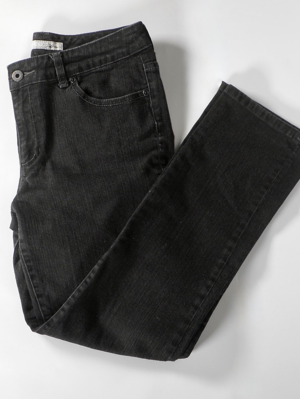 Chicos Platinum Black Ultimate Fit Womens Sz .5 Short 6 S Jeans Slim Leg Stretch